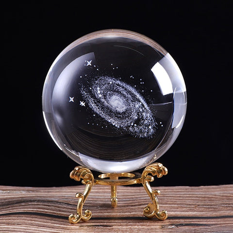 3D Laser Engraved Galaxy Crystal Ball 80mm / With Gold Base Home decor - by Goodies Realm